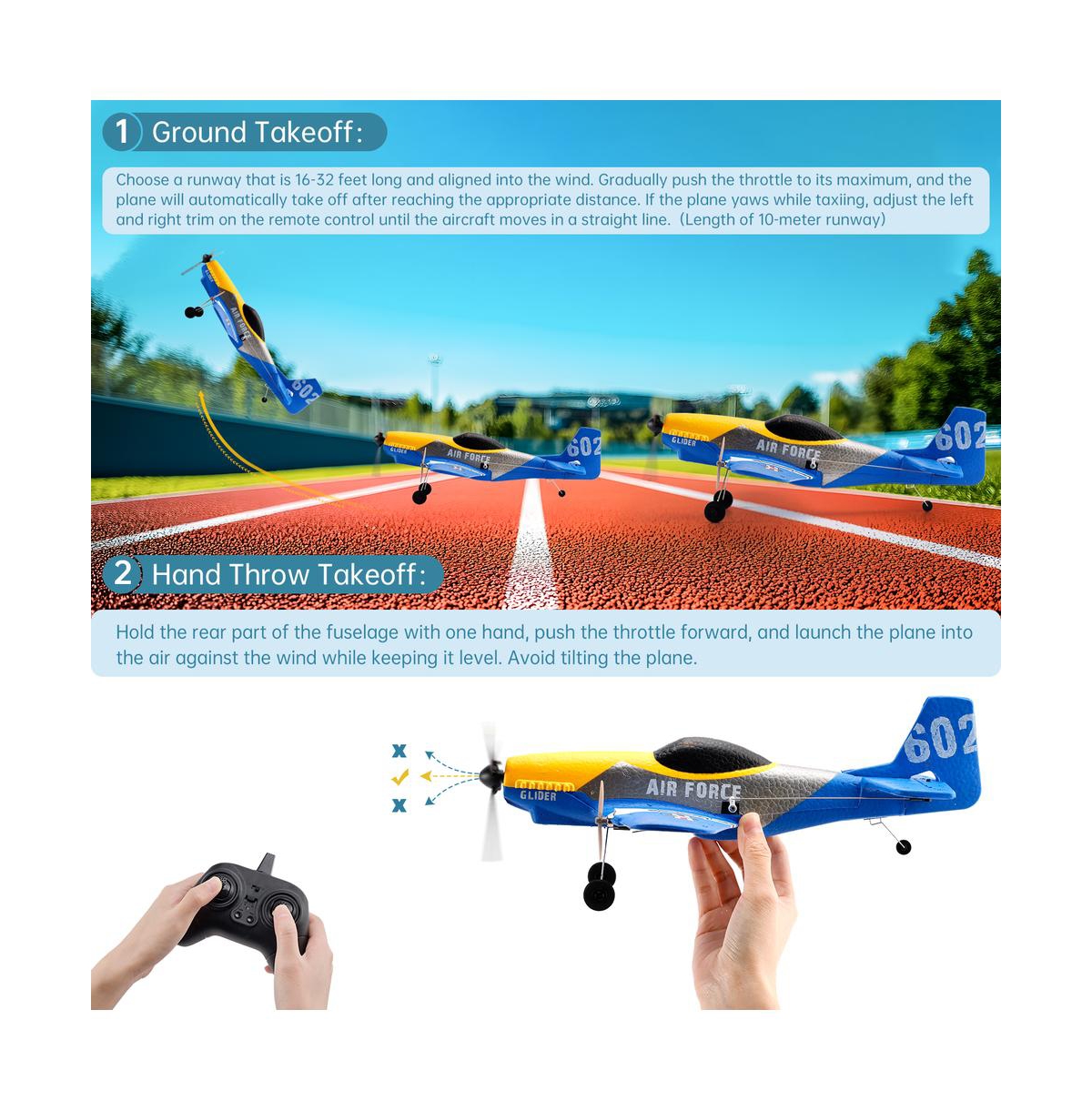 Bruce & Shark 2.4G 3-Channel Rc Plane with Auto-Stable 6-Axis & Durable Epp, Includes 2 Batteries