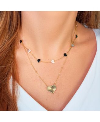 Onyx Heart Station Necklace 14K Gold