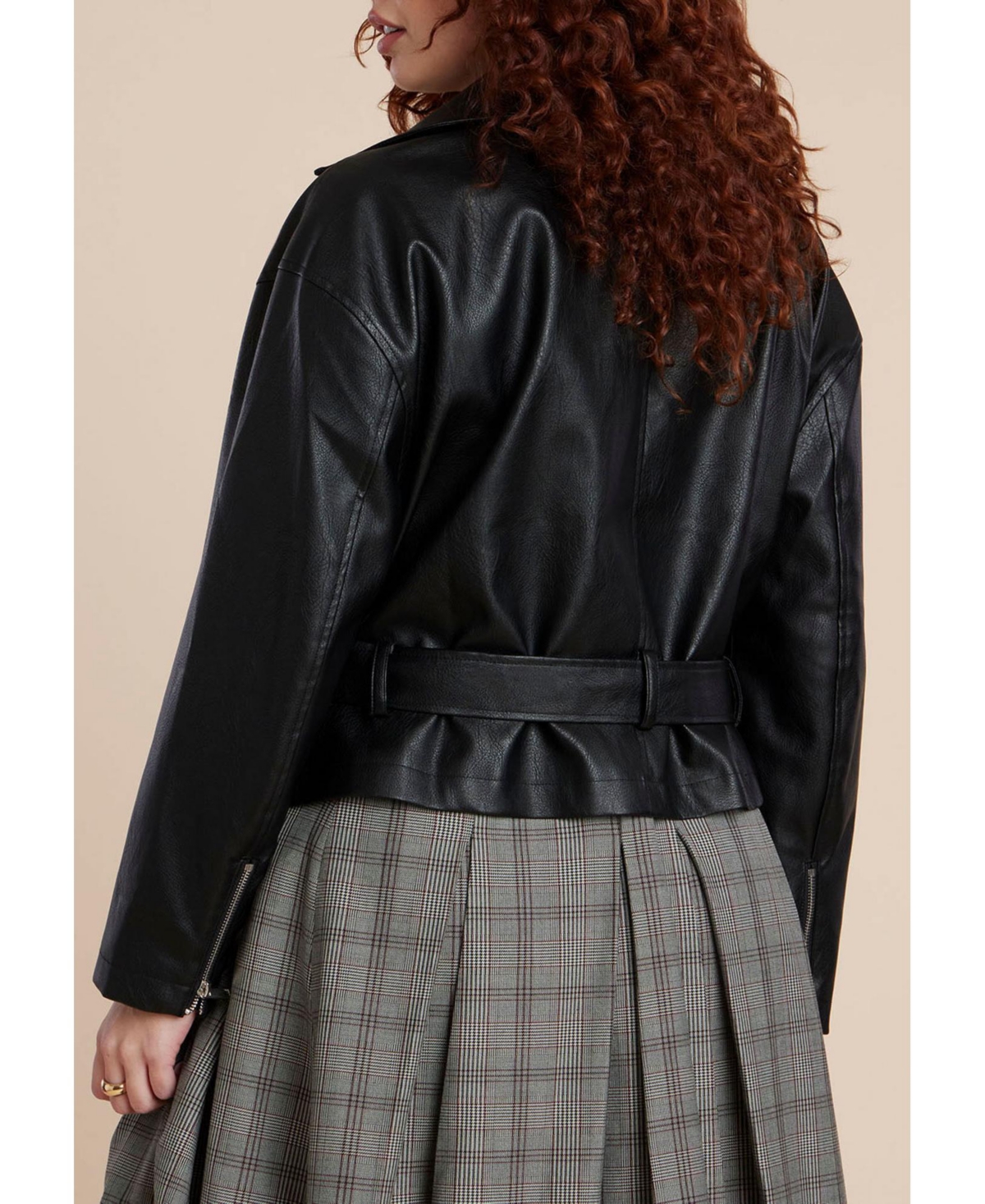 Eloquii Women's Plus Belted Faux Leather Moto Jacket