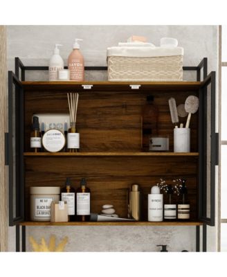 Toilet Storage with Metal Mesh Doors and Adjustable Shelves