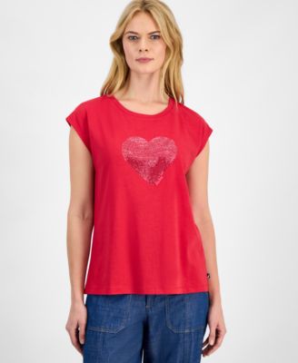 Nautica Women's Round-Neck Embellished-Heart T-Shirt 
