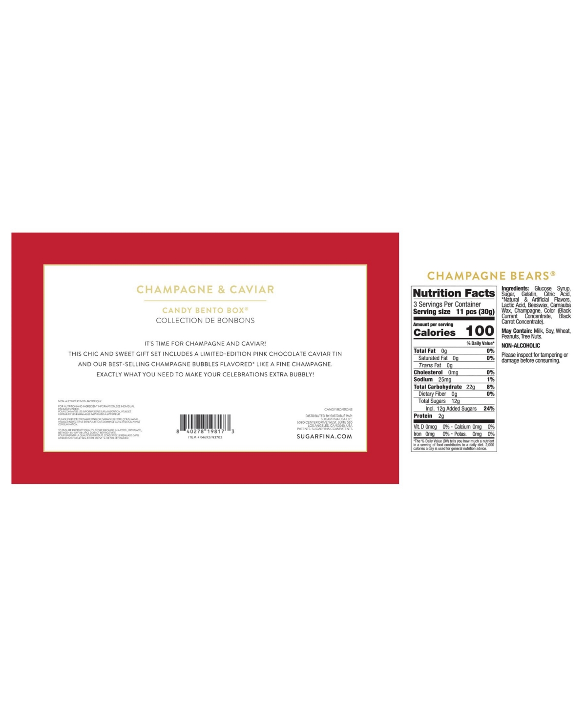 Sugarfina Valentine's Day Pink Champagne Caviar Candy Gift Set, 2 Pieces