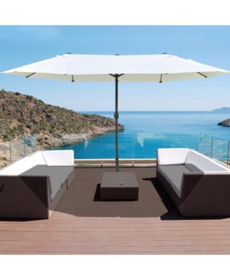 Outsunny 15ft Rectangular Patio Umbrella Steel Outdoor Double Sided Market Umbrella with Base Beige