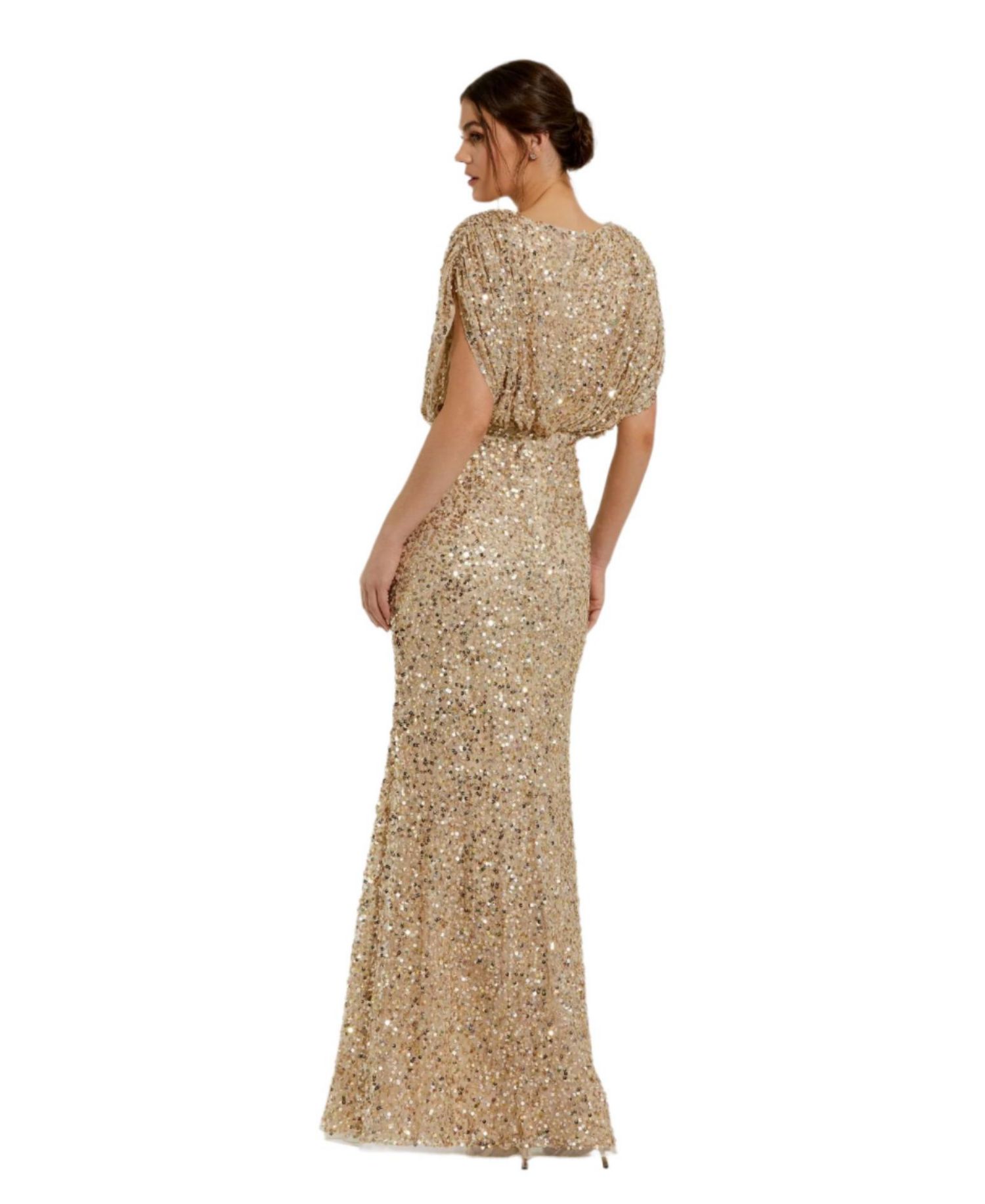 Women's Draped Sleeve V Neck Gown