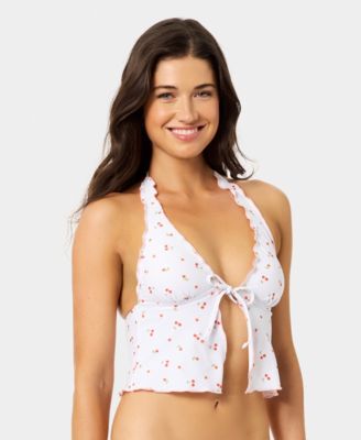 Women's Mini Cherry Lettuce Edge Flyaway Tankini Top