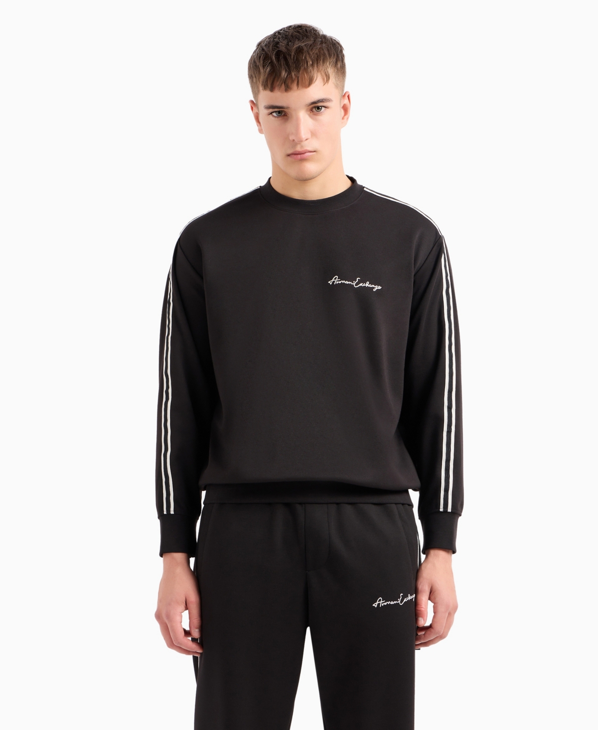 A|X Armani Exchange Men's Striped Sleeve & Logo Sweatshirt