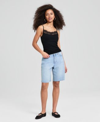 And Now This Women's Seamless Lace-Trim Rib-Knit Tank Top