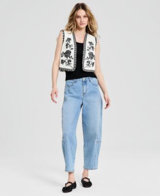 And Now This Women's Open-Front Embroidered Cotton Vest