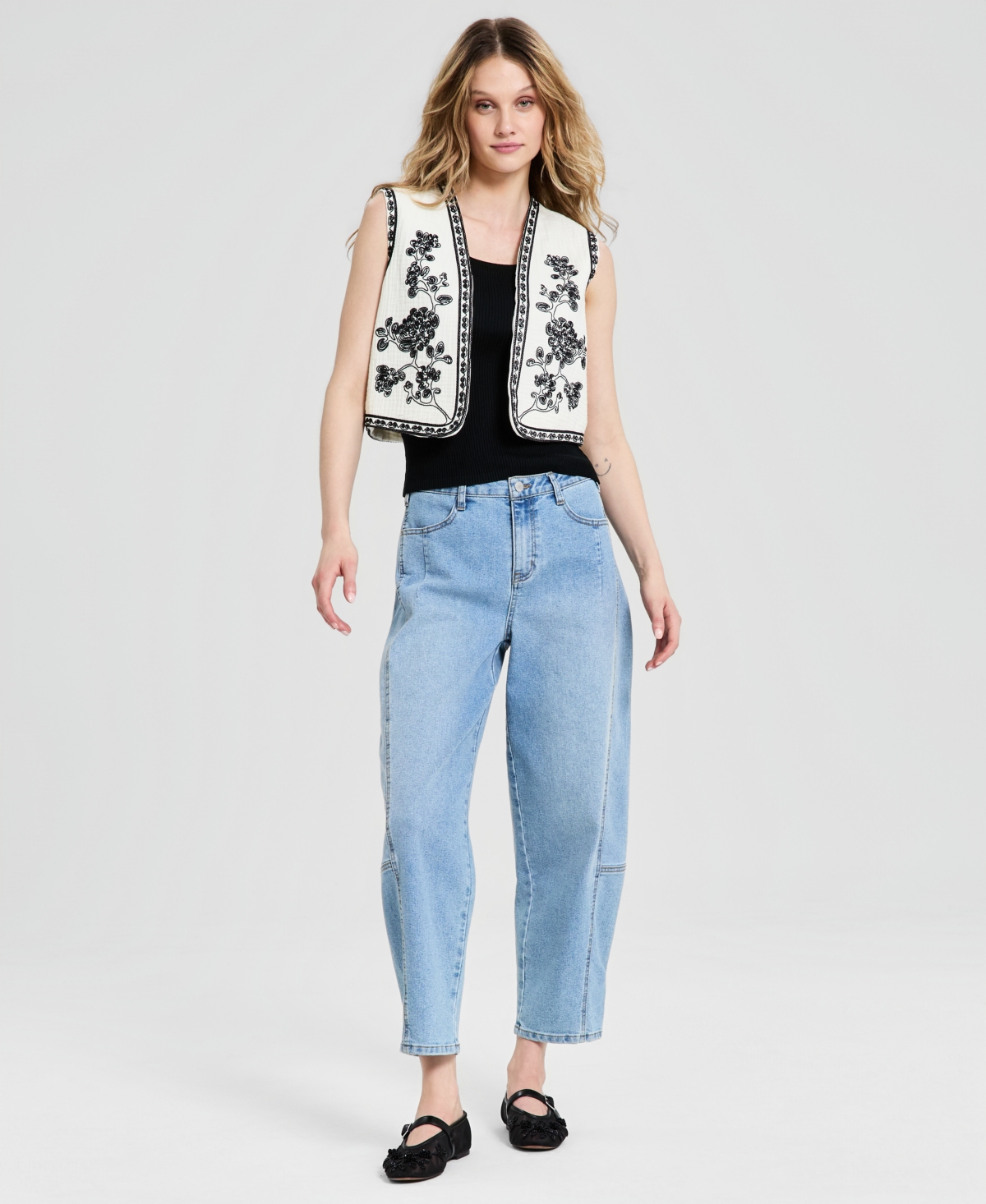 And Now This Women's Open-Front Embroidered Cotton Vest, Macy's Exclusive