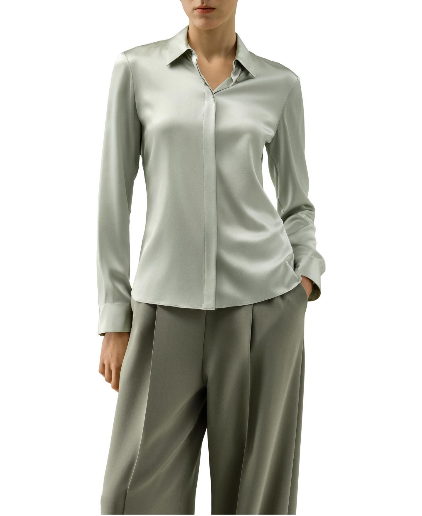 Женская рубашка LILYSILK Elegant Silk Slim Fit, цвет: Серебряный шалфейный — фото 1