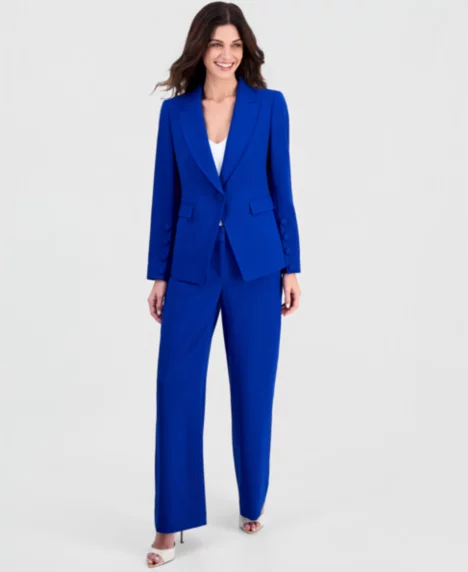 Petite Peak Lapel One Button Blazer - Cobalt