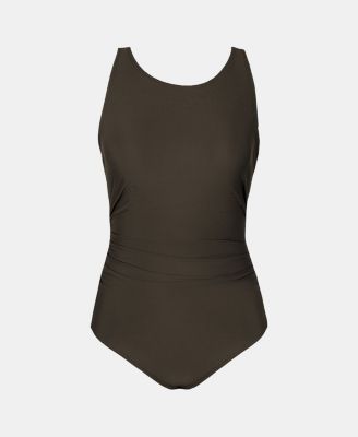 Women's Tummy Control High Neck Cutout Back Hook Mesh One Piece Swimsuit