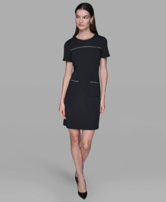 Women's Crew Neck Chain Detail Shift Dress