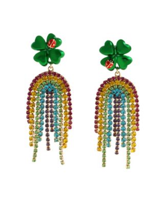 Faux Stone Paddy's Princess Shamrock Rainbow Chandelier Earrings