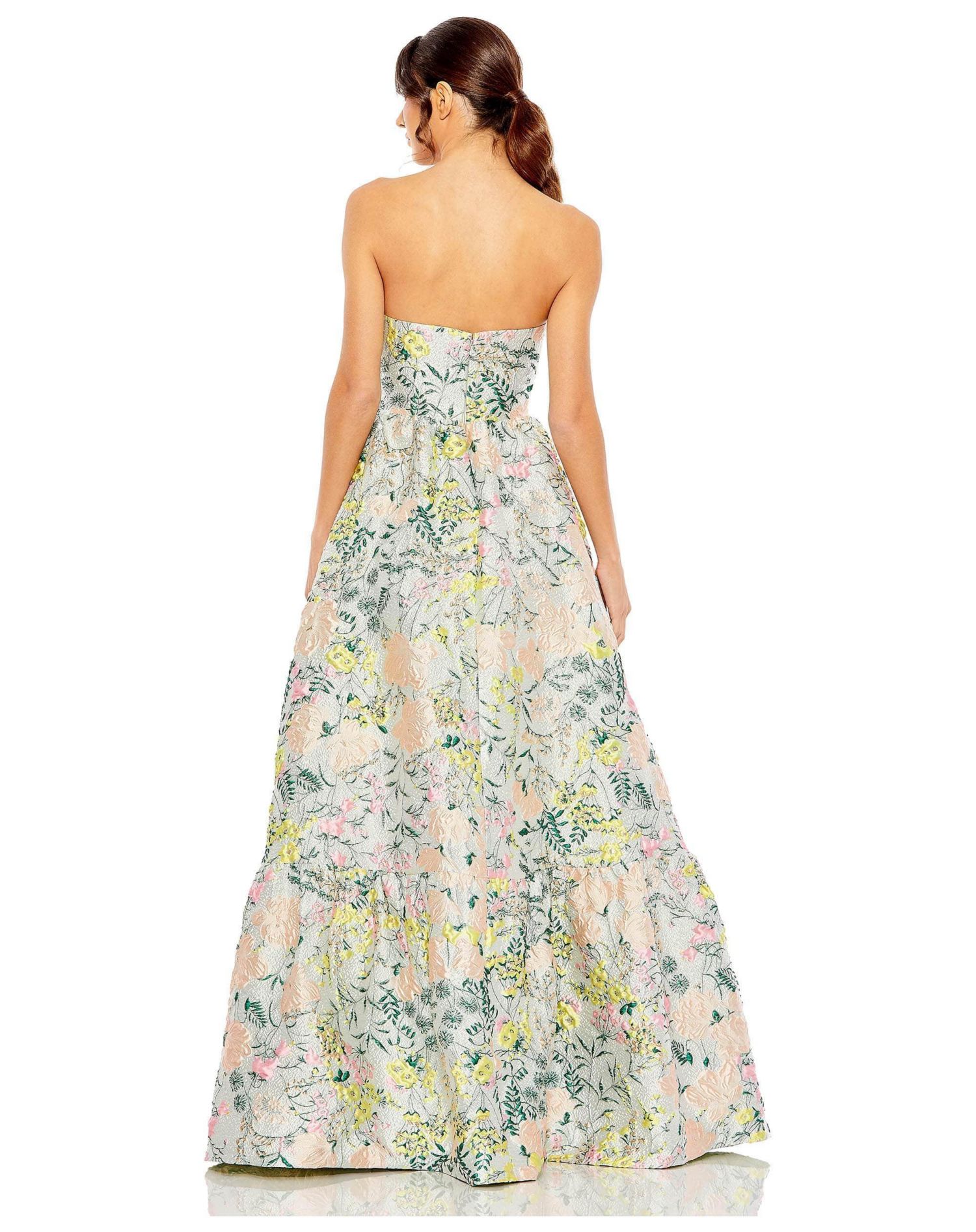 Women's Floral Brocade Strapless A Line Gown