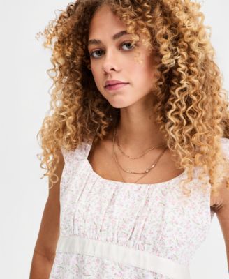 Juniors' Ribbon-Trim Babydoll Top