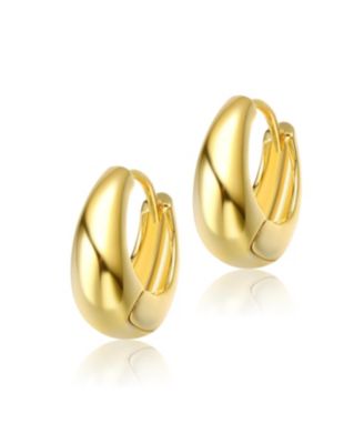 Sterling Silver 14K Gold Plated Clear Cubic Zirconia Mini Huggie Hoop Hinged Post Earrings