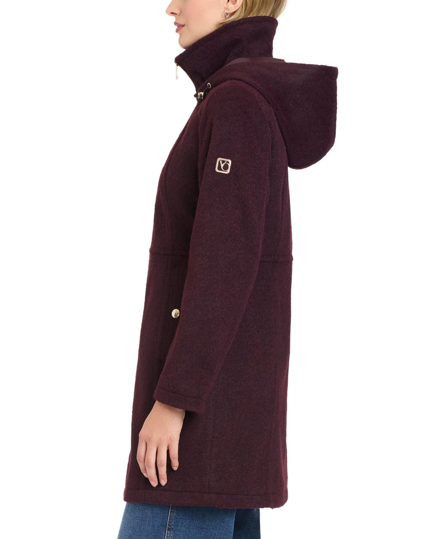Женское пальто Vince Camuto Zip Front Walker Coat With Detachable Hood, цвет: Бордовый — фото 7