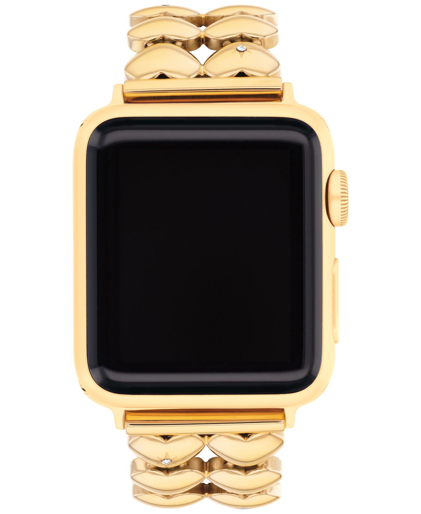 Женские ремешки для часов COACH Gold Tone Stainless Steel With Crystals Heart Apple Watch, Strap 38mm, 40mm, 41mm — фото 1