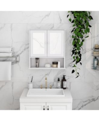 Bathroom Wall Cabinet With Double Mirror Doors And Shelves