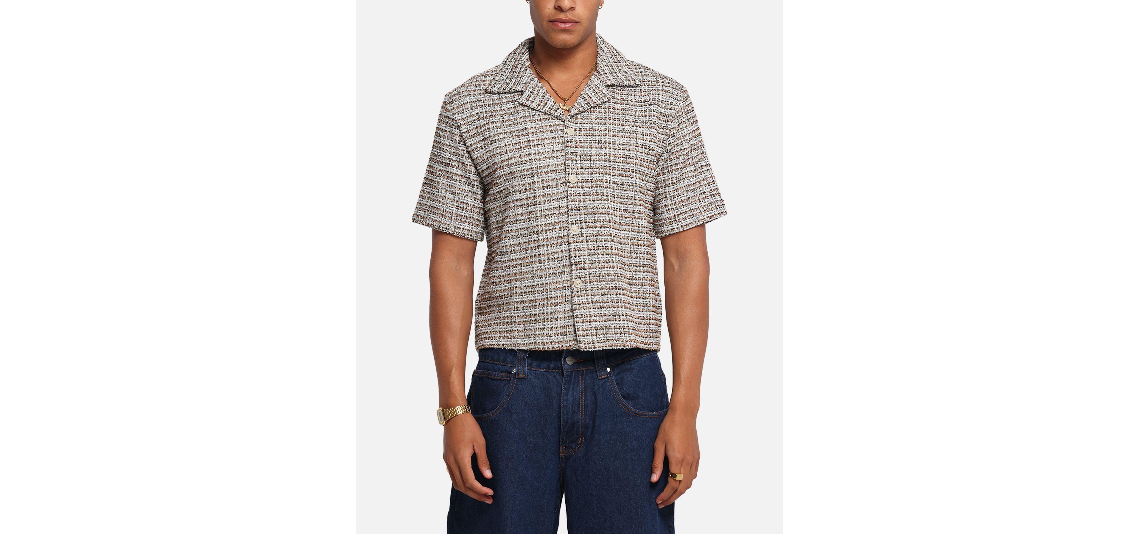Xxiii Men's Boucle Tweed Crop Button Up Shirt