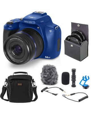 MNB10Z 64MP Digital Camera, Blue, Bundle with Shotgun Microphone, 49mm Filter Kit and Shoulder Bag