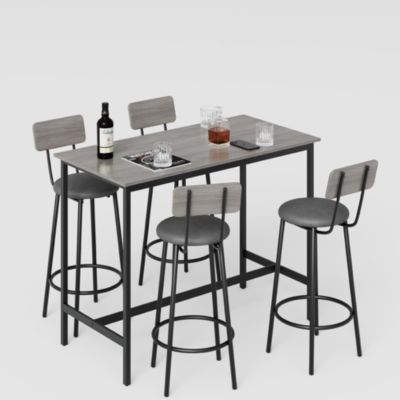 Bar Table Set with 4 Bar stools PU Soft seat with backrest, Grey, 47.24'' L x 23.62'' W x 35.43'' H