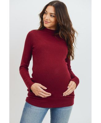 Maternity Mock Neck Long Sleeve Ribbed Top