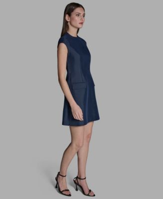 Women's Taffeta Fit-and-Flare Mock Neck Mini Dress