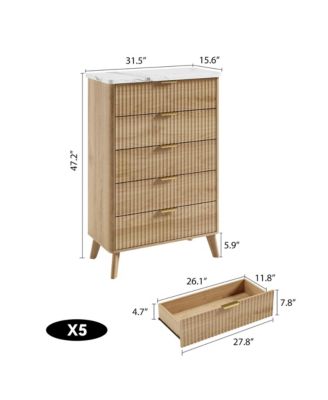 Fluted Dresser for Bedroom with 5 Deep Drawers