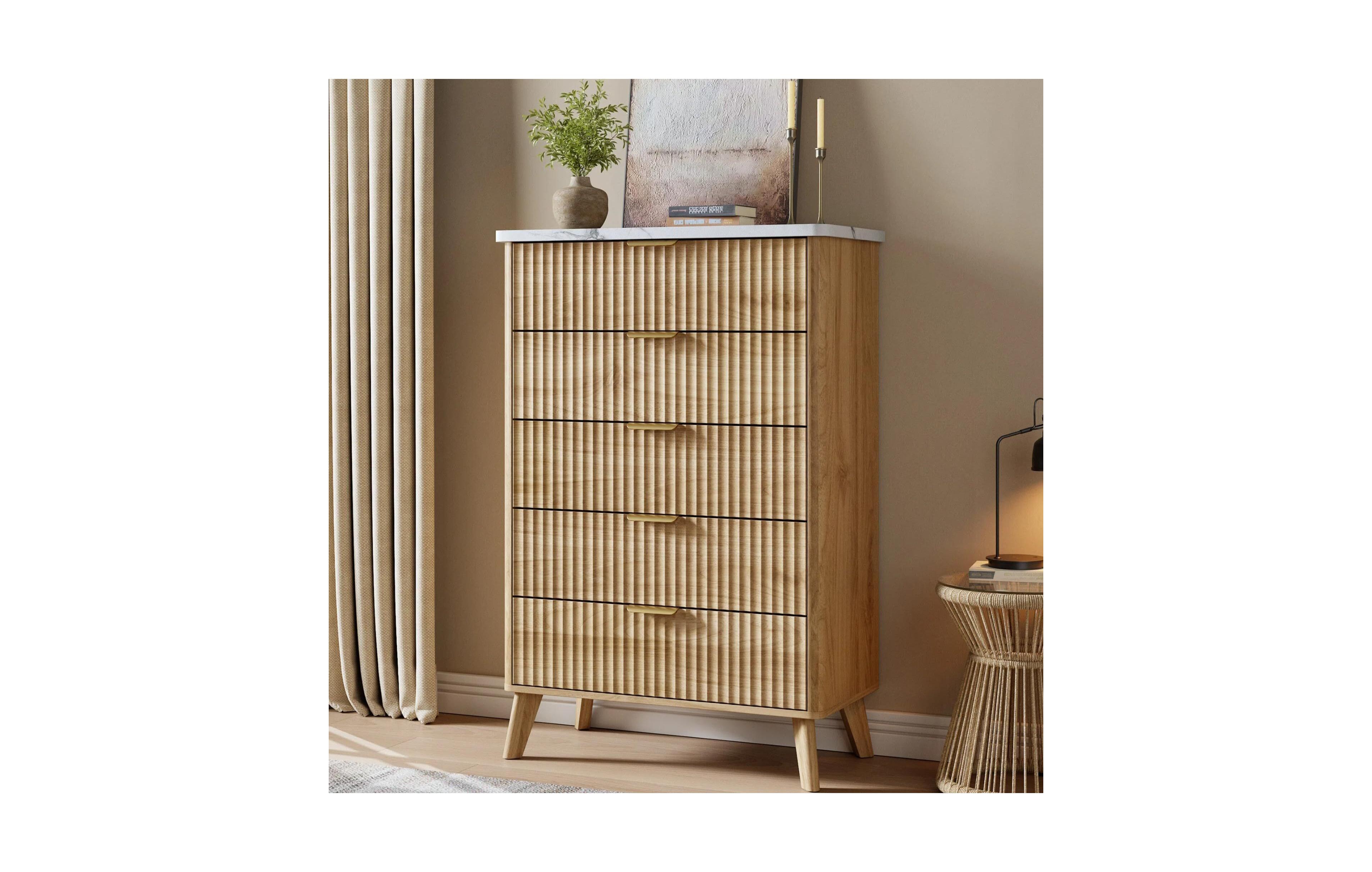 Fluted Dresser for Bedroom with 5 Deep Drawers