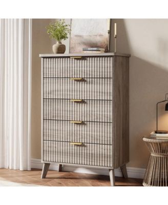 Fluted Dresser for Bedroom with 5 Deep Drawers