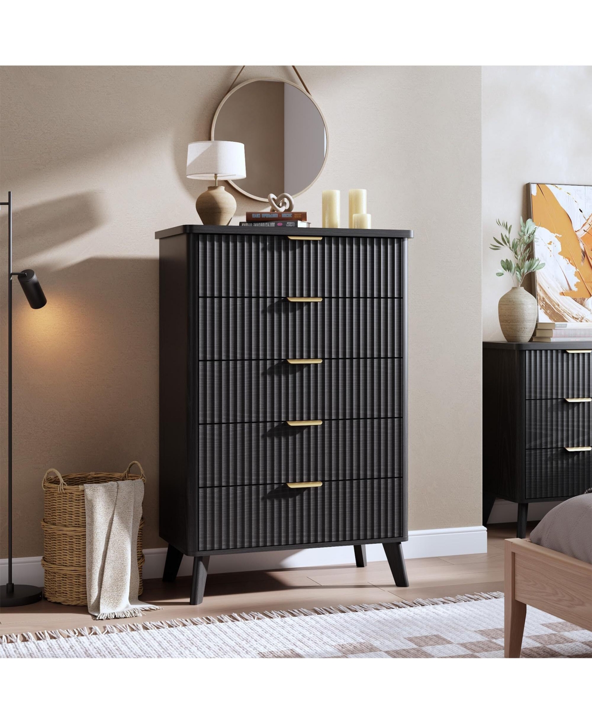 Fluted Dresser for Bedroom with 5 Deep Drawers