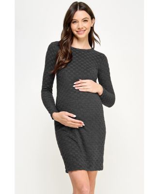 Maternity Round Neck Long Sleeve Textured Knit Dress