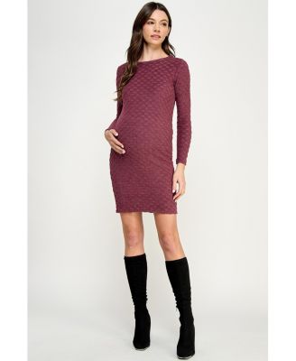 Maternity Round Neck Long Sleeve Textured Knit Dress