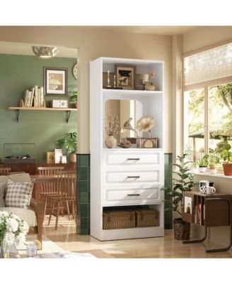 MDF, Metal, Glass Freestanding Closet System with 3 Drawers, 25'' Closet Drawer Organizer with Mirror and Storage Shelves