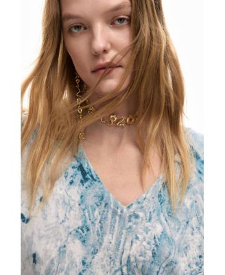 Women's V-neck sweater with abstract print