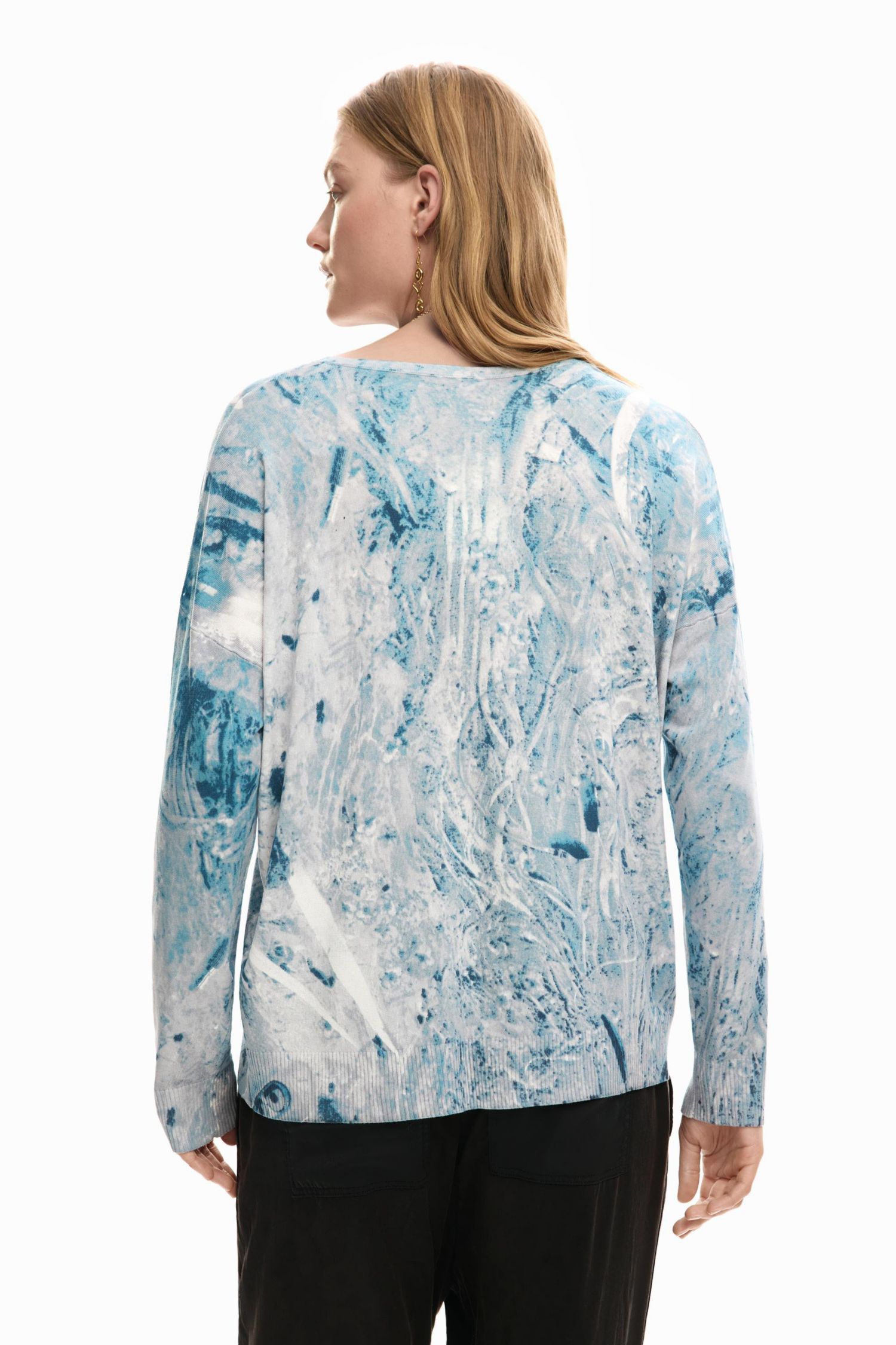 Women's V-Neck Sweater With Abstract Print