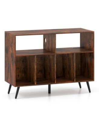 Record Player Stand with Charging Station and Open Shelves