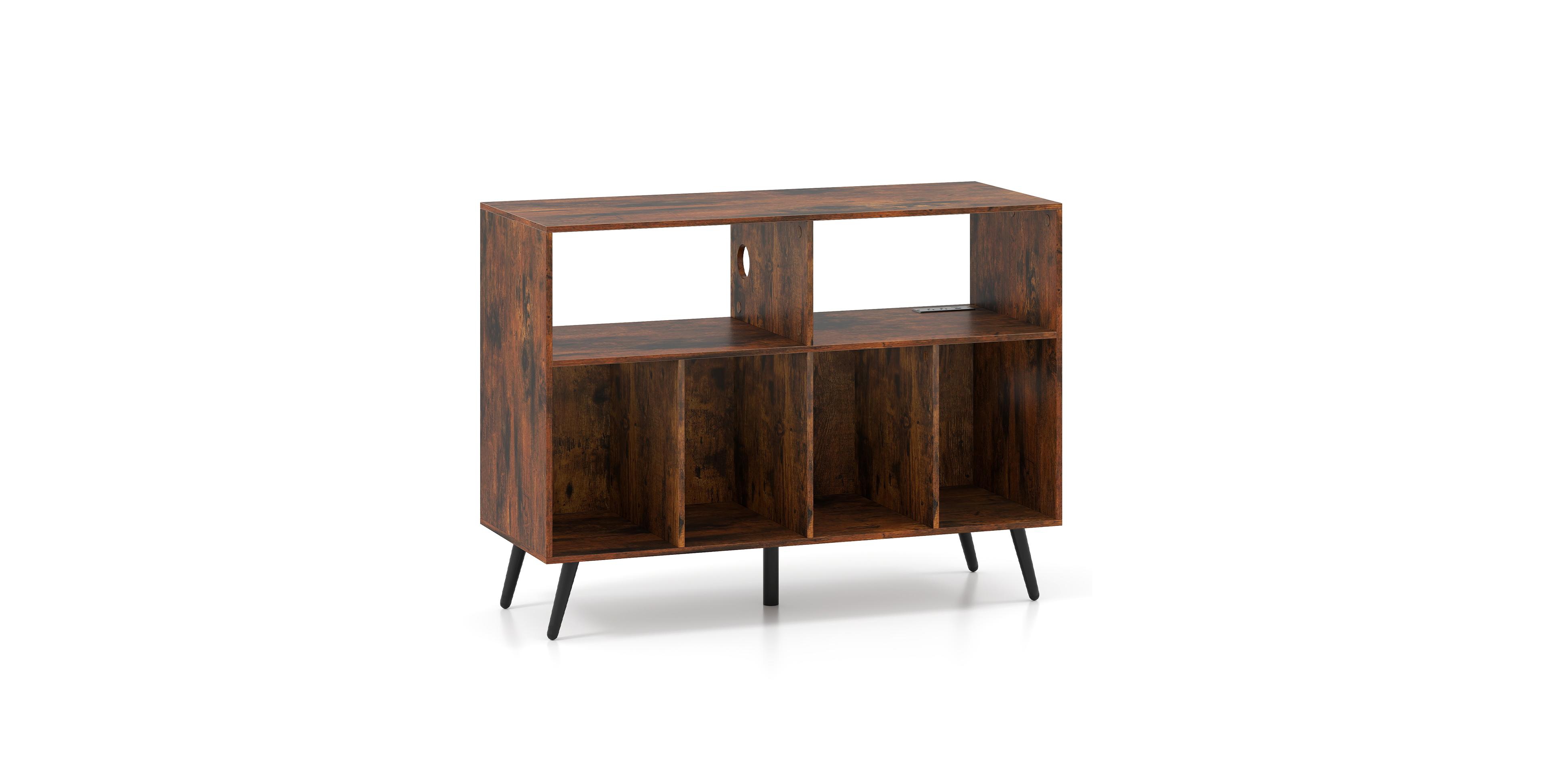 sumyeg Record Player Stand with Charging Station and Open Shelves