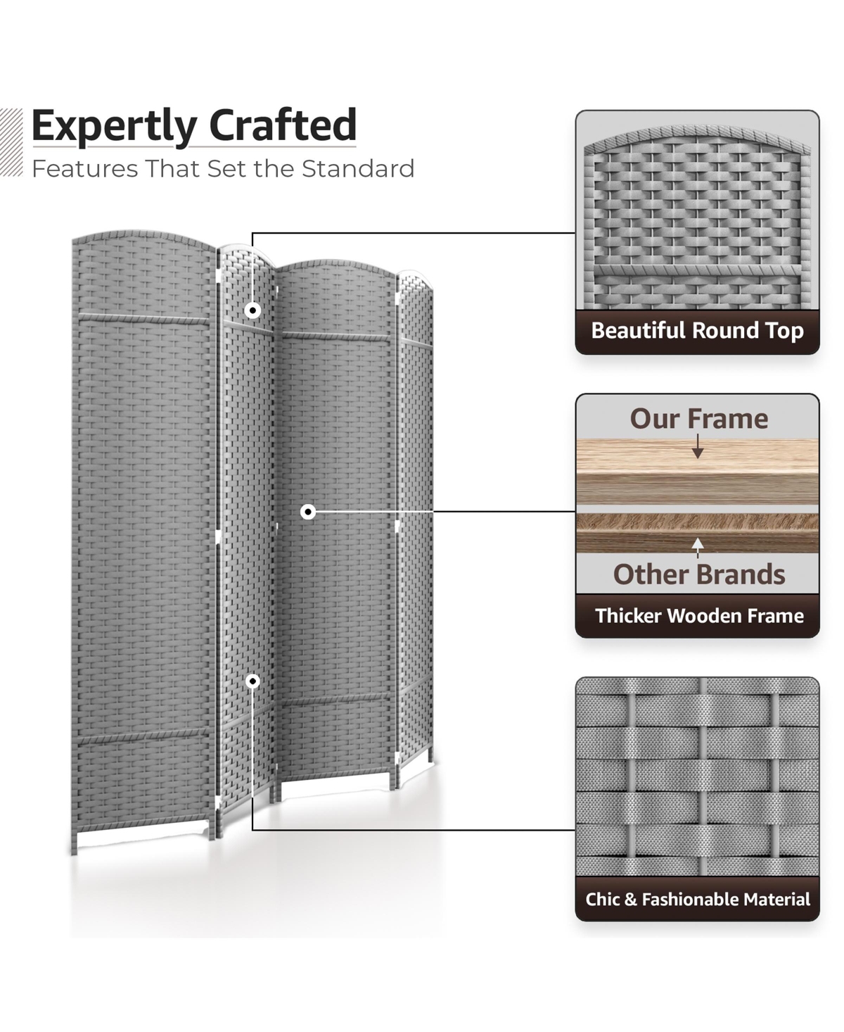 Sorbus 4 Panel Room Divider Panel - Extra Wide Double Hinged Panels - Folding Privacy Screens