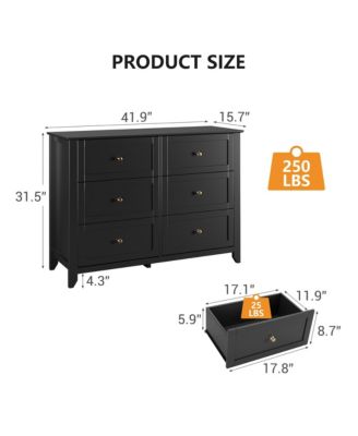 Wooden Modern Chest with Deep Drawers, Nickel Round Handle, Wood Storage Organizer - 6 Drawer Dresser