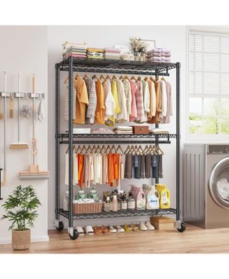 Rolling Clothes Rack, Heavy Duty Clothing Racks for Hanging Clothes with Adjustable Feet,Metal Freestanding Portable Closet