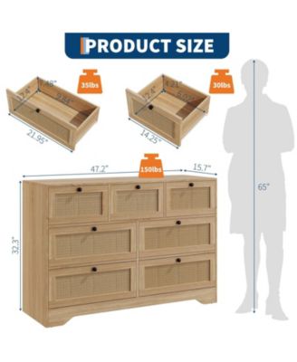 Rattan 7 Drawer Dresser for Bedroom, Farmhouse Modern Dressers & Chests of Drawers