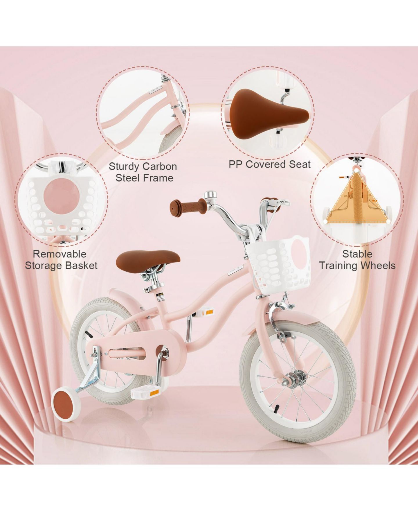 Детская игрушка SUGIFT 14 Inch Kids' Bike with Removable Training Wheels and Coaster Brake, Ages 3-7, цвет: Розовый — фото 7