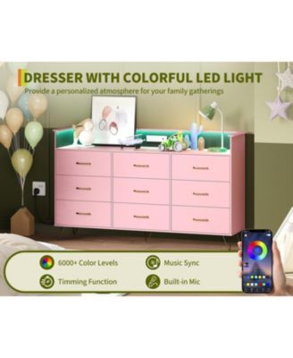 9-Drawer Dresser with RGB Lights & Charging Station, App Controlled Music Sync LED Dresse