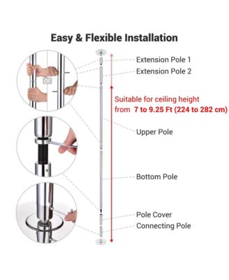 3 Pack 9.25 FT Spinning Static Dancing Pole Kit for Fitness Studio Club Silver