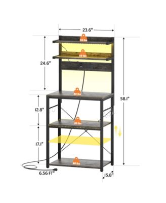  23.6'' Wide MDF/Metat Small Microwave Stand 5-Tier Bakers Rack with Power Outlet and LED Light