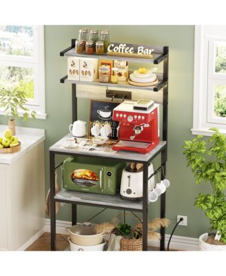  23.6'' Wide MDF/Metat Small Microwave Stand 5-Tier Bakers Rack with Power Outlet and LED Light