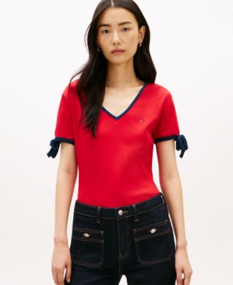 Women's Bow Detail V-Neck T-Shirt